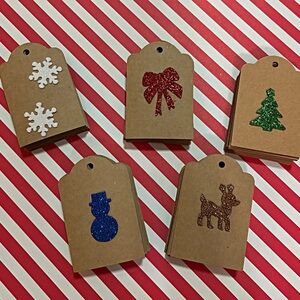 Festive Brown Gift Tags with Glitter Designs, Bundle of 50 Tags